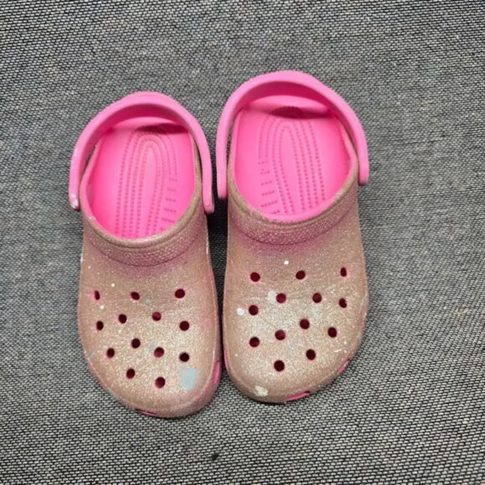 Crocs Kids Classic Clogs Pink Glitter Sparkle Paint‎ Splatter size 4